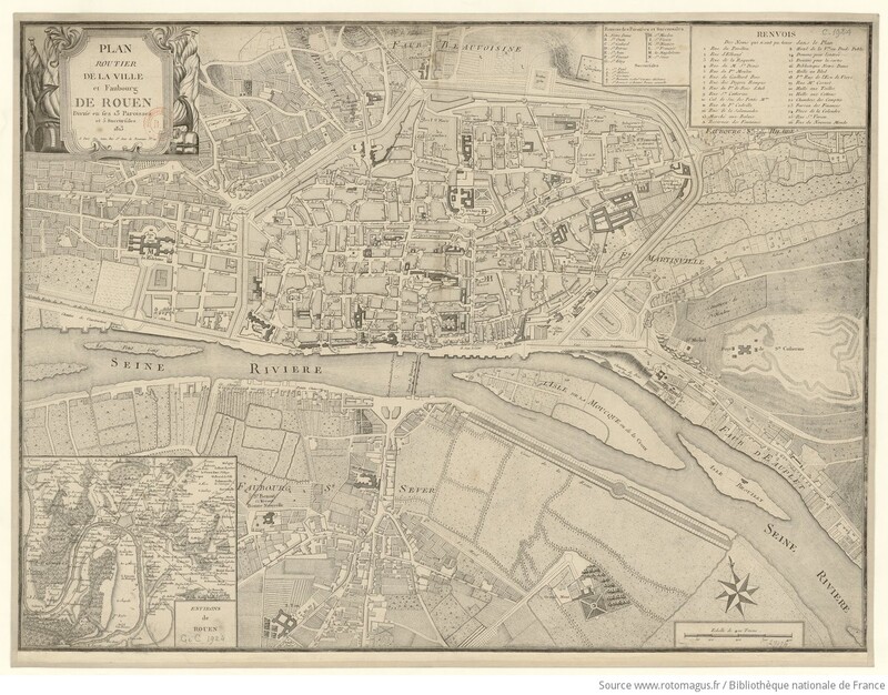 Plan routier de la ville et faubourg de Rouen, divisé en ses 13 paroisses et 5 succursales _ Bibliothèque nationale de France, département Cartes et plans, GE C-1924